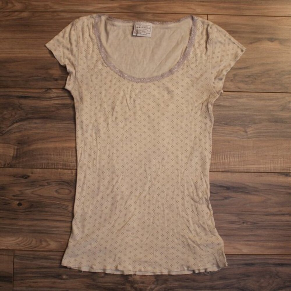 Arizona Lace Scoop Neck Cream Color Short Sleeve Top